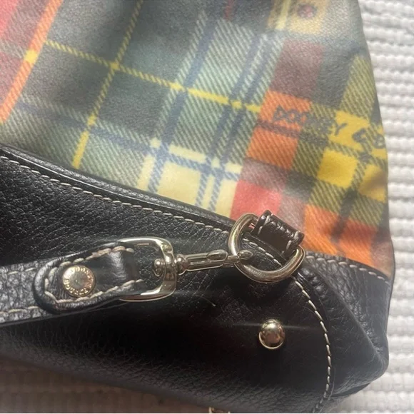 Vintage Dooney Bourke Plaid Bucket Bag Drawstring Equestrian Rare